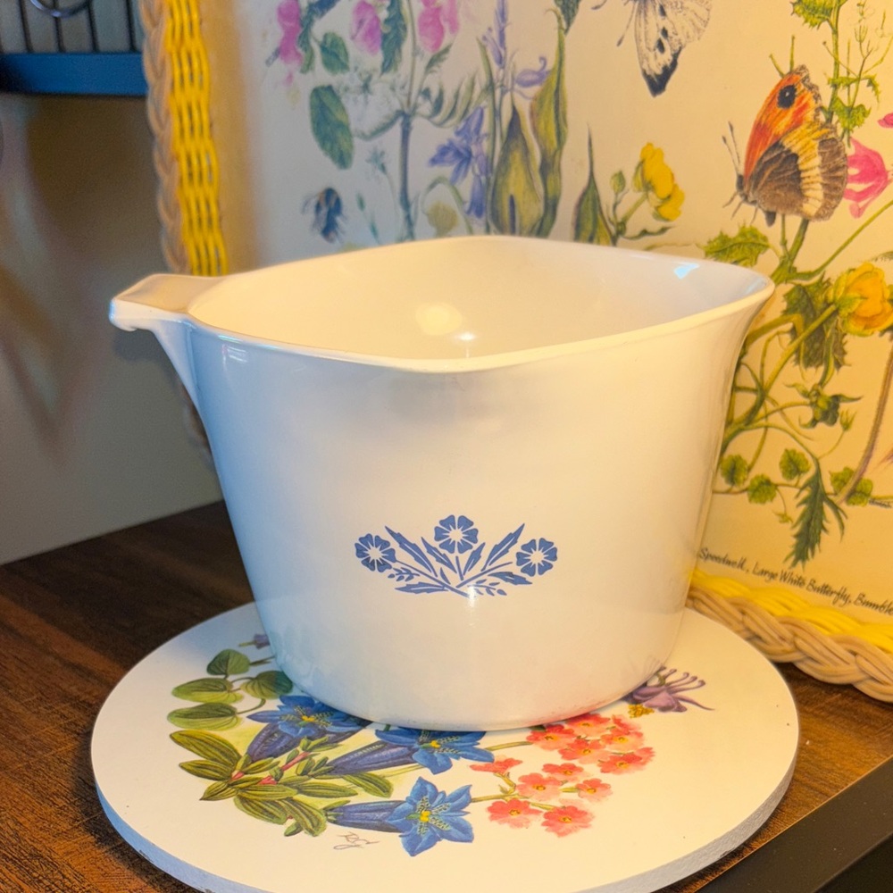 Vintage Corningware White Saucemaker with Floral Base